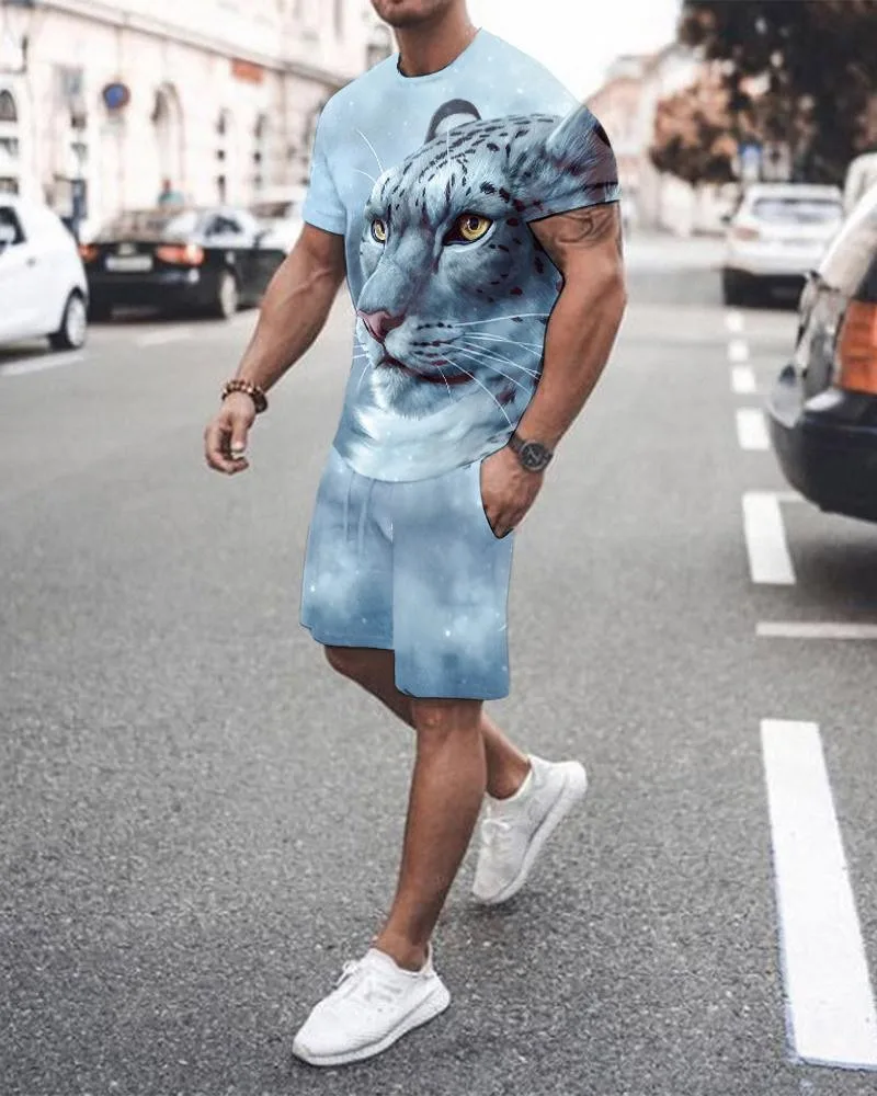 Мужской спортивный костюм с коротким рукавом мужская одежда оверсайз 3D принтом