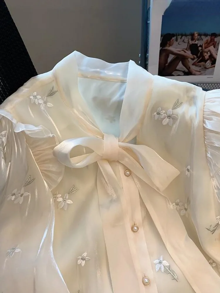 Винтажные блузки с цветочной вышивкой женская одежда 2024 Blusas Mujer De Moda туника