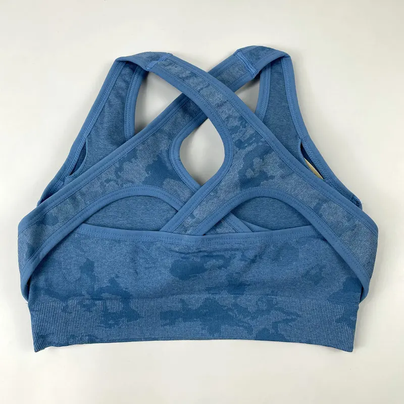 Pericic Adapt Women Camo Seamless Sports Bra Criss-Cross Racer Back Padded Sport Brassiere Fitness Crop Top Workout Yoga Bra