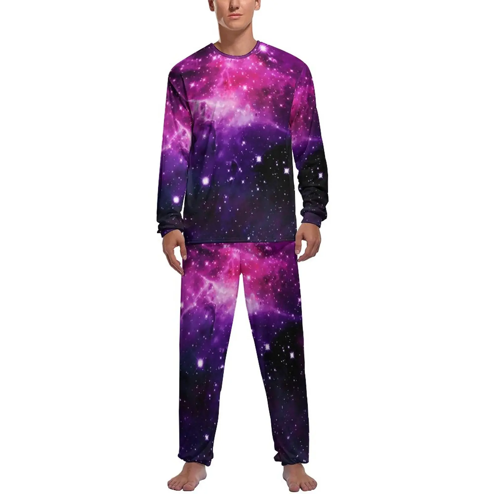 

Фиолетовые пижамы с галактикой, с длинным рукавом, с принтом звезд, 2 предмета, эстетический пижамный комплект, осенняя мужская графическая романтическая одежда для сна