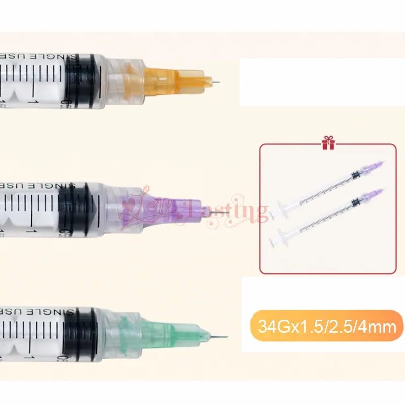 Фото 1 мл шприцы luer + 34G4MM + 32G4MM + 30G4MM 2,5 мм инъекционные иглы иглы для рисования инструмент острые остроконечные иглы иглы для татуировки №5