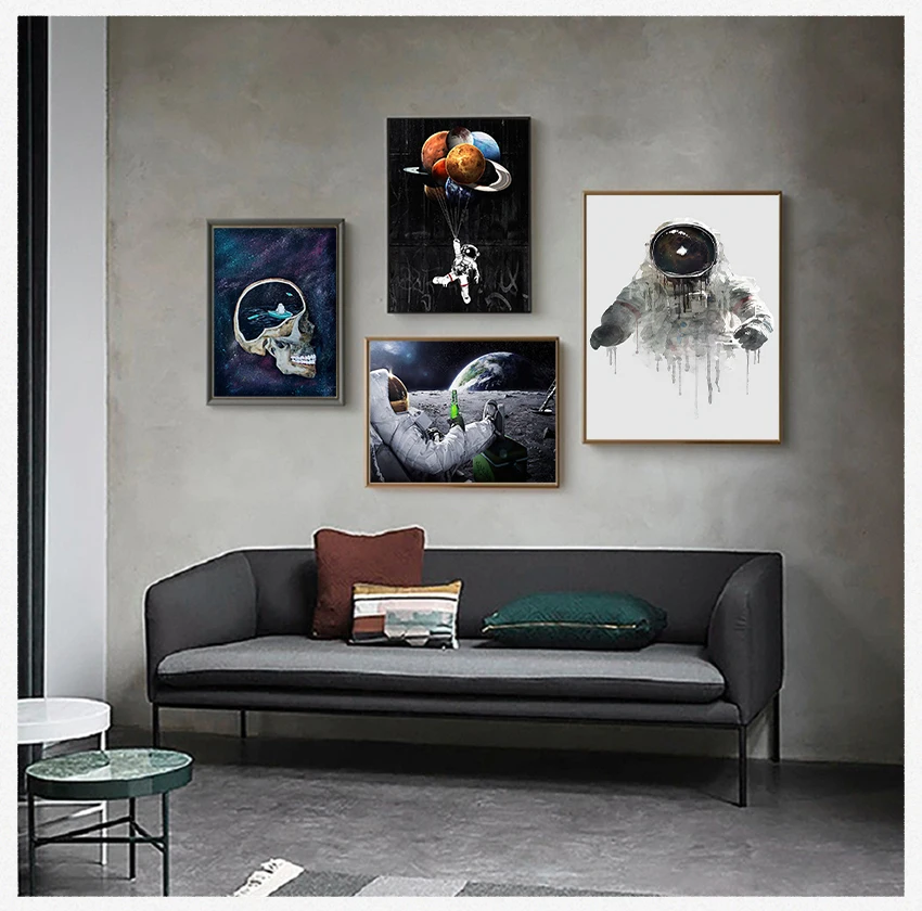 

Space Moon Drinking Beer Wall Pictures HD Printed Posters for Living Room Funny Canvas Paintings Astronaut Relaxing on Outer