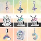 Новинка 2021, бусины в виде ветряной мельницы, колеса обозрения, цветные радужные бусины сделай сам, подходят к оригинальным шармам Pandora, браслет серебряного цвета, женские роскошные украшения