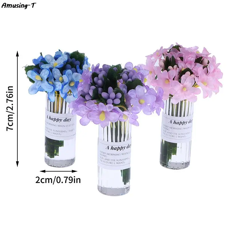 

New 1/12 Dollhouse Mini Hydrangea With Bottle Mini Simulation Flower Model Dollhouse Home Decoration Accessories