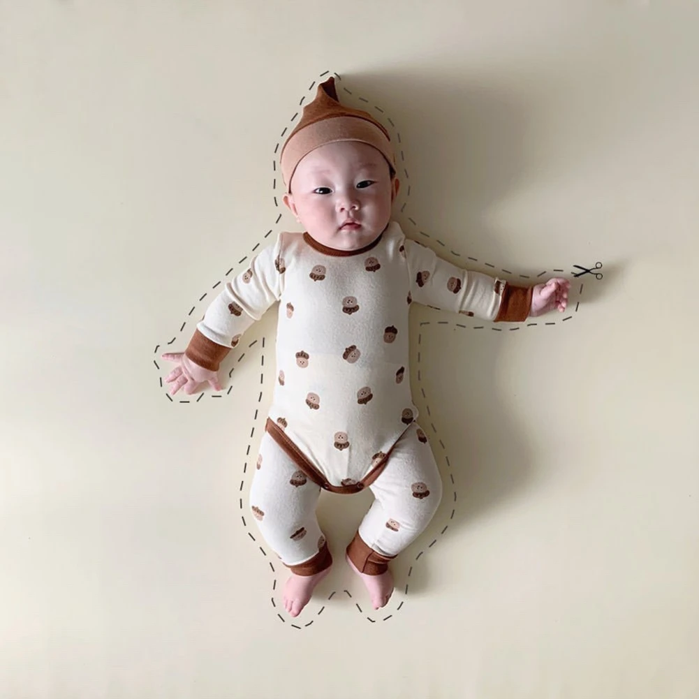 

Baywell/3 шт./компл., боди с длинными рукавами для новорожденных девочек + штаны + шапочка, комплекты для малышей, комплект одежды с героями мультф...