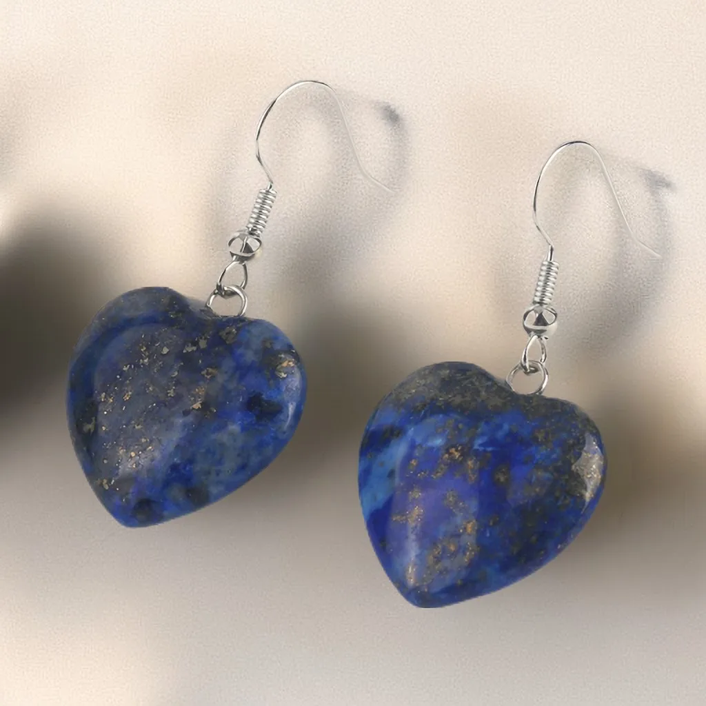 

Women Earrings Heart Shape Blue Lapis Lazuli Fashion Earrings Summer Simple Elegant Woman Wedding Party Ear-rings