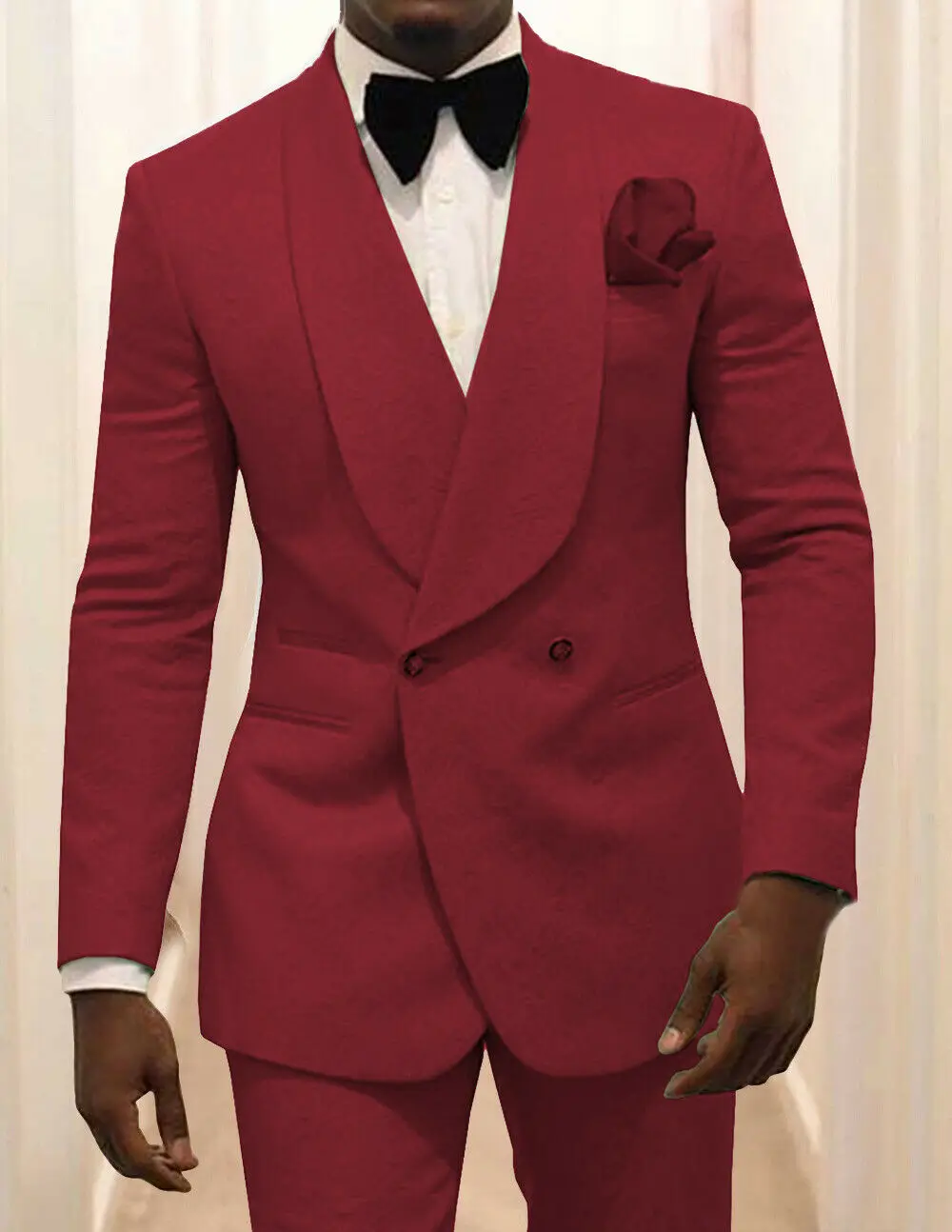 2 Piece Set(Coat+Trousers）Jacquard Men Suit Shawl Lapel Blazer Tuxedos Groomsmen Jacket Pants Elegant