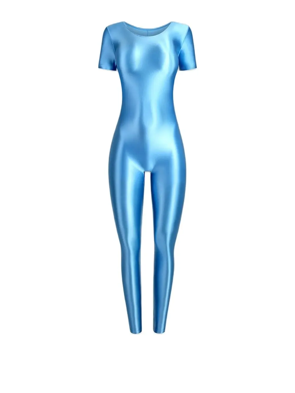 DROZENO Women's swimsuit high elastic gloss bodysuit Body shaping bodybuilding sport jumpsuit Women's short sleeve cropped pants