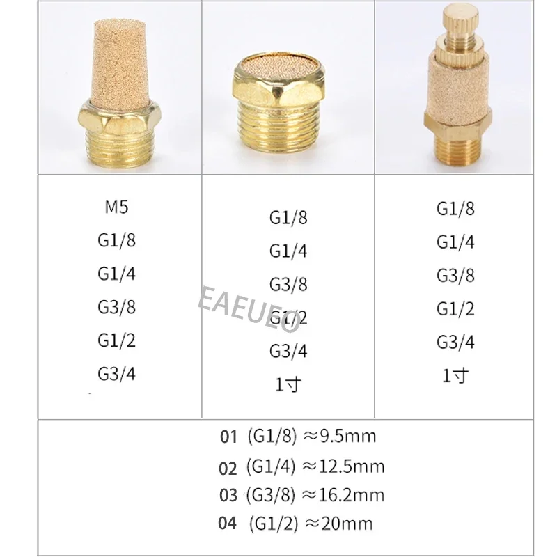 Пневматический латунный глушитель BSL M5 1/8 дюйма 1/4 3/8 1/2 глушители фитинг шумового