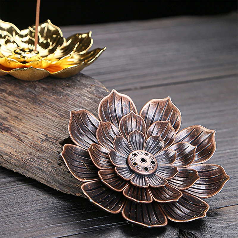 

Alloy Lotus Incense Burner Stick Holder Buddhism Line Incense Plate Sandalwood Coil Base Temples Yoga Studios Home Decoration