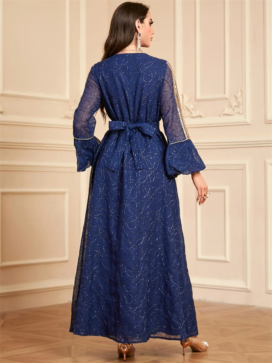 Siskakia Ramadan Dubai Стильные длинные платья с блестками и рукавами-лепестками v-образным