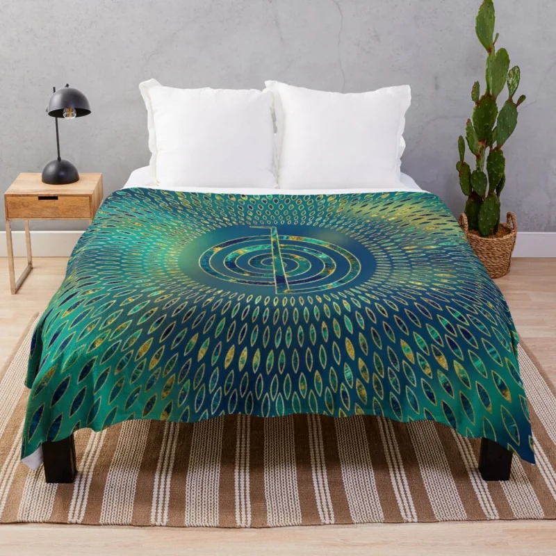 

Reiki for KU Rei - gemstone and gold throw blanket luxury fleece bkanmounted