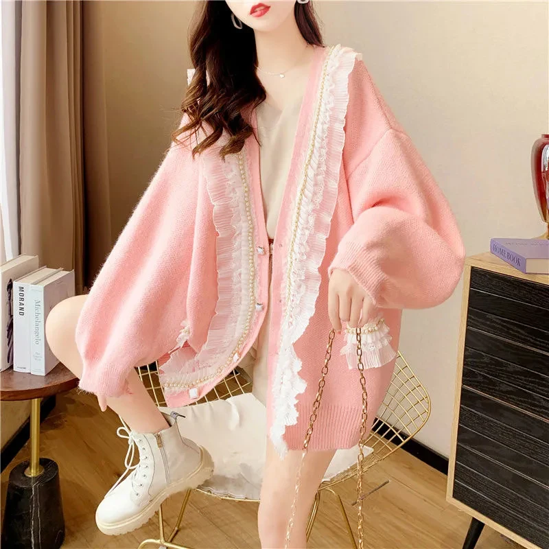 

New Autumn Knit Cardigan Coat Female Preppy Style Long Sleeve Vintage Sweater Lady Fashion Korean Sweater Women Chic Cardigan