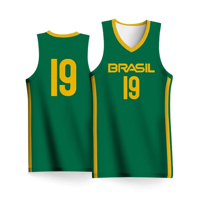 Basketball Jerseys For Men Full Sublimation Nation Brazil Letter Printed Uniforms Customizable Name Number Logo Tracksuit Unisex