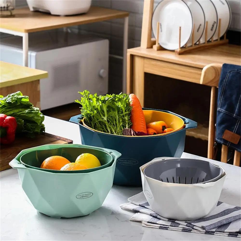 

Multi-function Drain Basket Rotary Hollow-out Double-layer Vegetables Fruits Rice Washing Basin