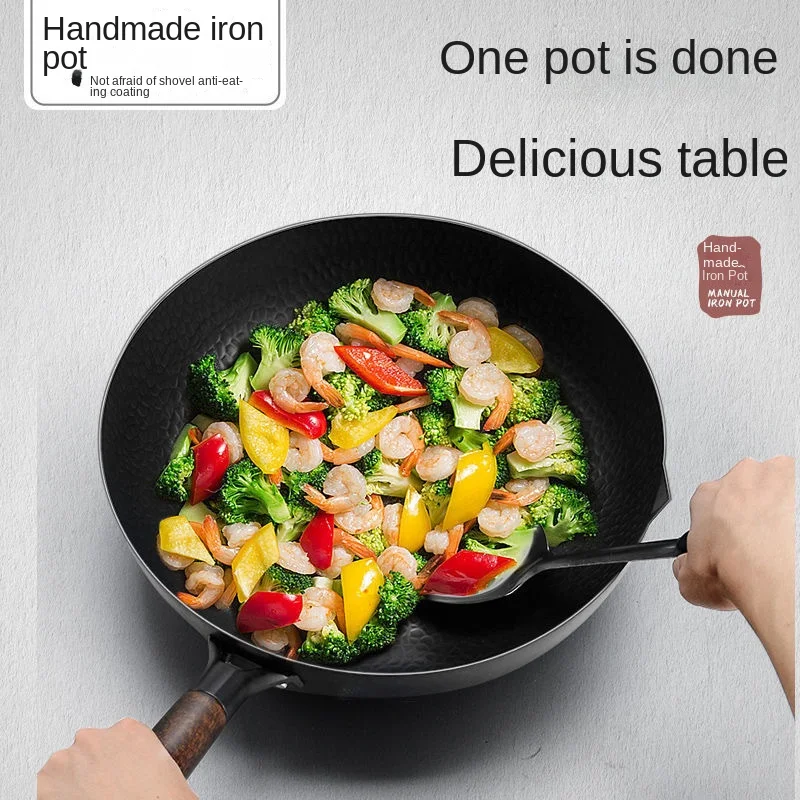 

Iron Wok High Quality Chinese Traditional Cookware Non-coating Non-stick Wok Pan Cooking pots wok induction kitchen Utensils