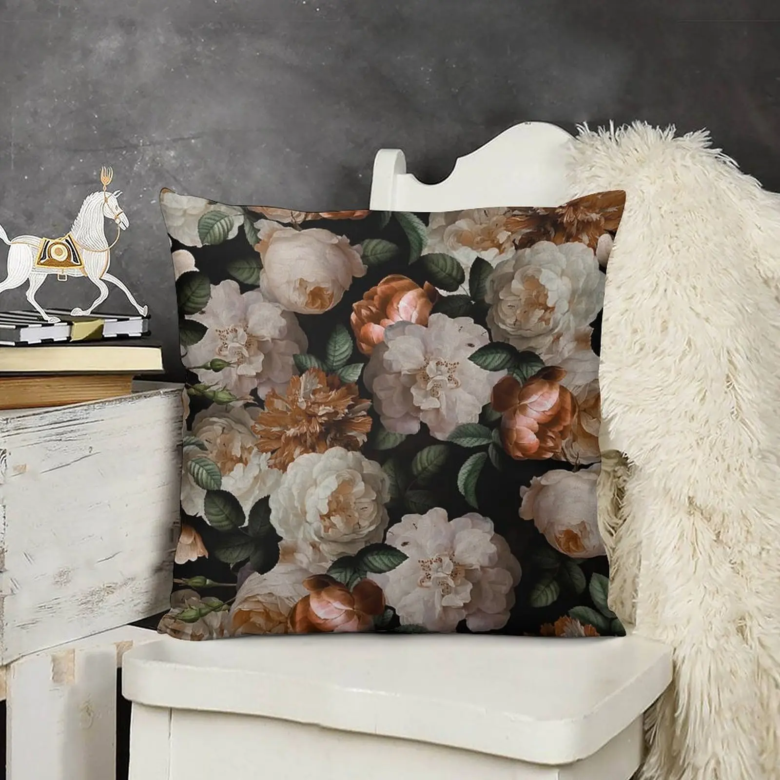 Антикварные Jan Davidsz. de Heem пышные розы цветы на черном растительном узоре ночник