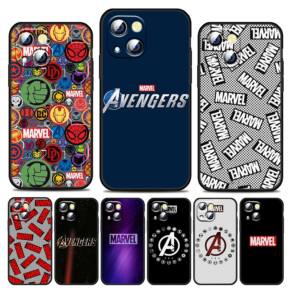 

Marvel Logo Avengers For Apple iPhone 13 12 11 Pro Max Mini XS Max X XR 6 7 8 Plus 5S SE2020 Soft TPU Black Phone Case Cover