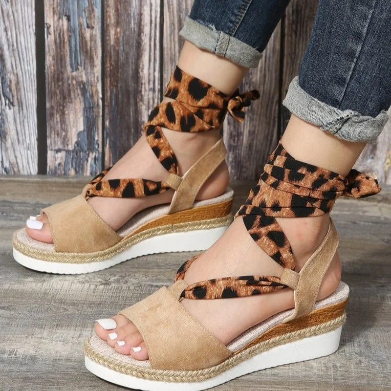 

Women Sandals Flats Shoes Summer Fashion Buckle Strap Hemp Wedges Platform Peep Toe Breathable Casual Female Plus Size 36-42
