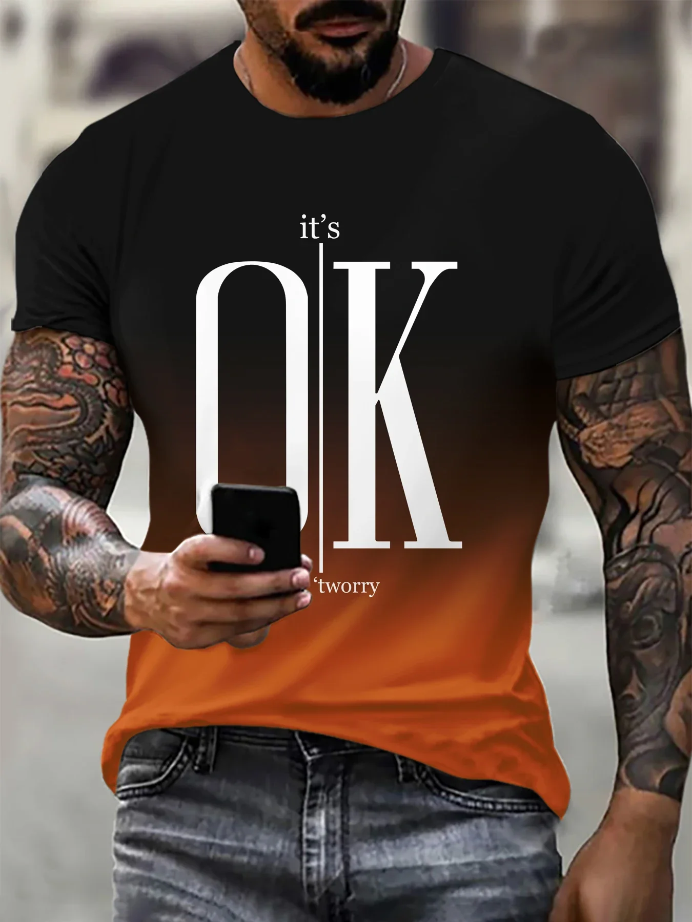 Мужская объемная футболка с градиентным переходом цвета Модная и удобная