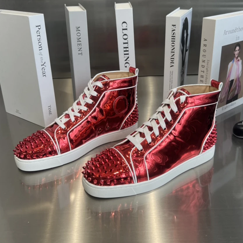 

Top Quality Red Sole Womens Trendy Casual Shoes 35-48 Luxury Mens Real Leather Sneakers Designr Couple Rock Tide Shoes HJ1120