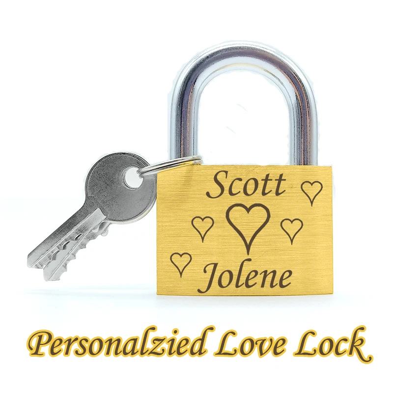 

Engraved Padlock Love-Lock Brass With Key And Pouch Heart Lock Personalized Gold Wedding Valentine's Day Custom Text Gift