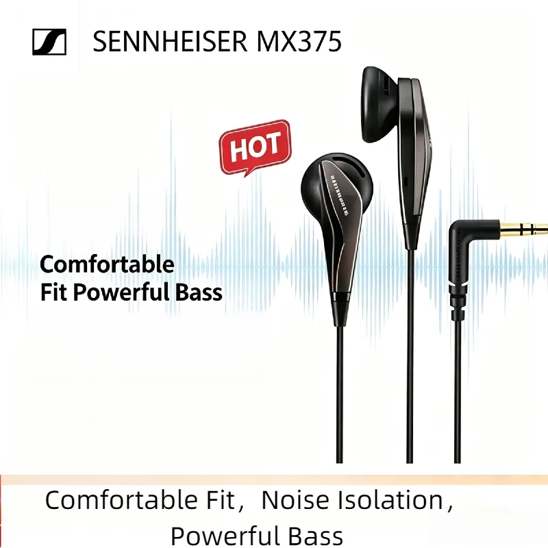 Фото Оригинальные открытые проводные наушники Sennheiser MX375 HiFi с динамическим басом, стерео, не внутриканальные, комфортные, для спорта и музыки, 3.5 мм №1
