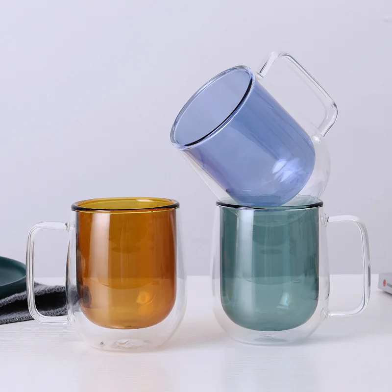 

Pyrex Double-layer Glass High Borosilicate Transparent Water Cup Creative Office Cup with Handle Milk Cup Juice Cup