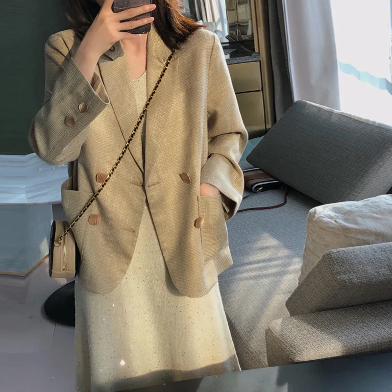 French Style Office Blazers Women Solid Colors Single Breasted Suits 2023 Spring Autumn New Fashion Commute Blazer with Button