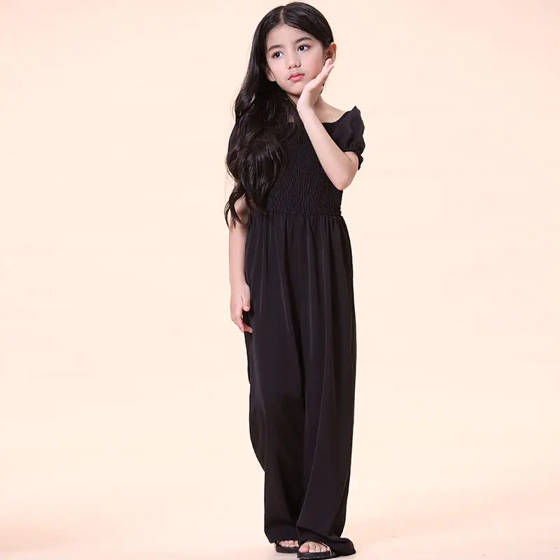 

Big Kids Clothes Sets Girls Jumpsuits Chiffon Solid Black Short Sleeve Rompers Children Girls Pants Fashion Summer Sweet Costume