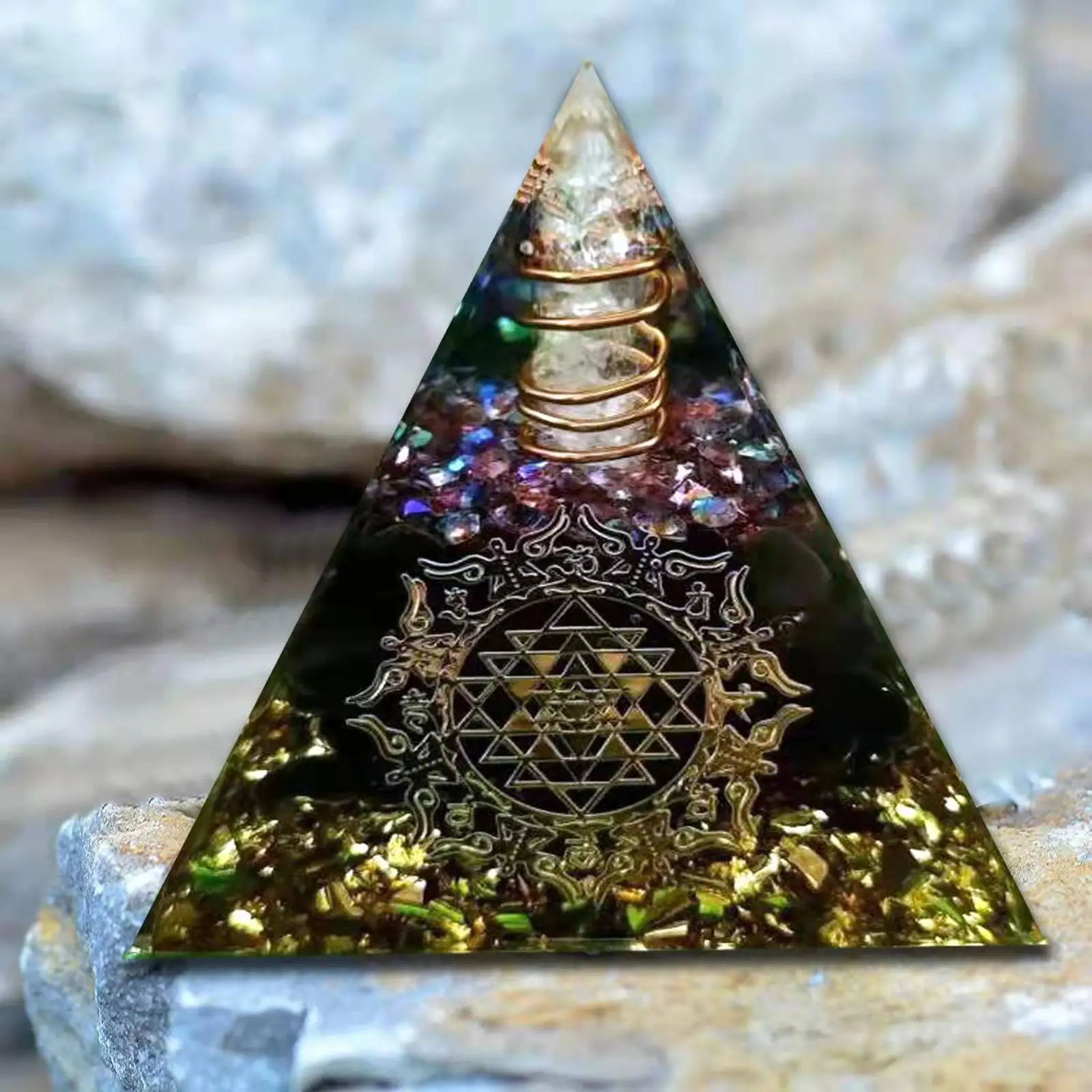 

Chakra Pyramid 5x5cm Crystal Gift Handmade Craft Orgone Crystal Stones Pyramid Energy Generator for Home Bedroom Yoga Meditation