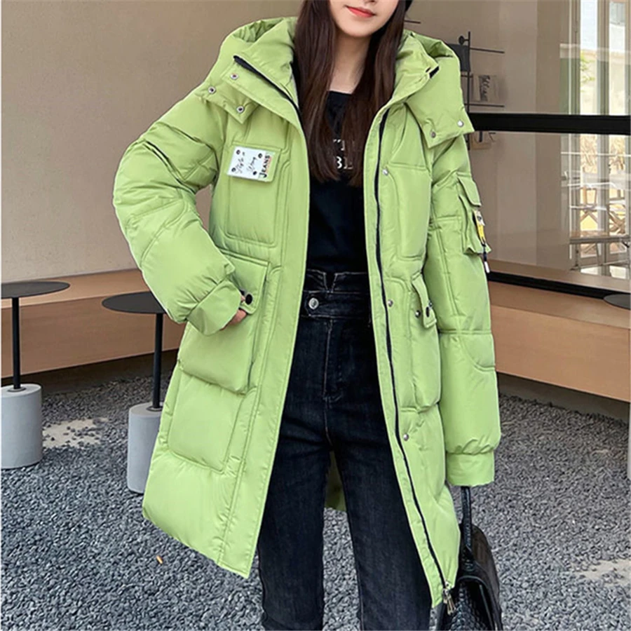 Mid-length Winter Hooded Cotton Padded Warm Coat Women Thick Fluffy Parkas Snow Wear Outwear Loose Overcoat Windbreaker Jackets
