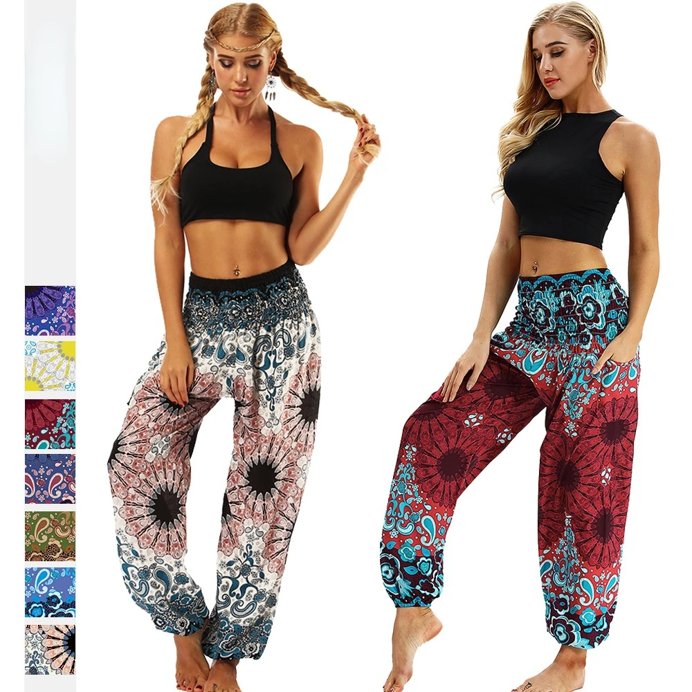 

2022 Floral Digital Printing Women's Casual Sports Yoga Pants Summer Breathable Comfortable Lightweight Sports Bloomers Vintage