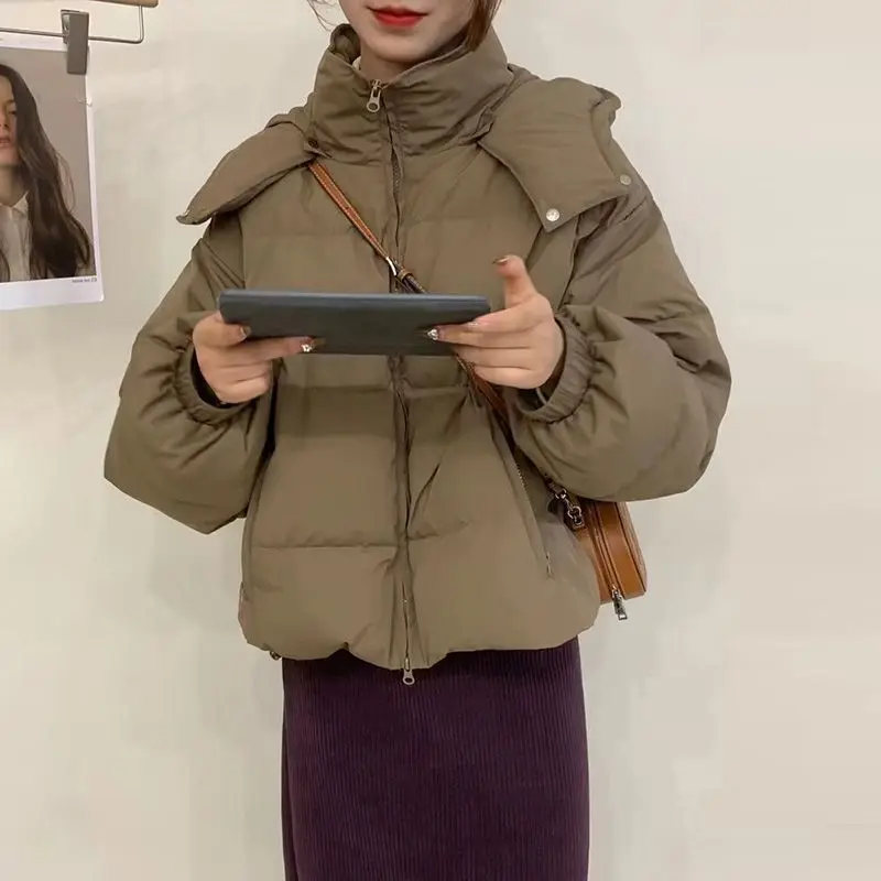 Women White Duck Down Jacket with Hood Autumn Winter Casual Warm Outwear Hat Detachable Thick Coat 2023 New Down Clothes M39