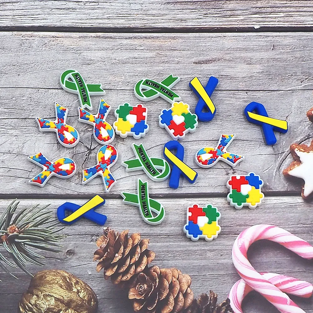 

Chenkai 10PCS Autism Ribbon Charms Beads Silicone Focal Beads For Beadable Pen Character Beads For Pen Making DIY Dummy Pacifier
