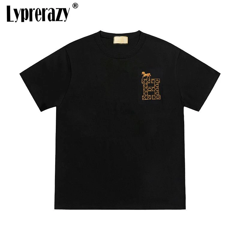 

Lyprerazy Unisex Originality Horse Embroidery Short-sleeved T-shirt Summer Street Cotton Men Tops Tees