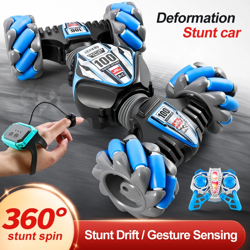 

Gesture induction twist car stunt deformation 4WD drift off-road light music spray remote control car toy