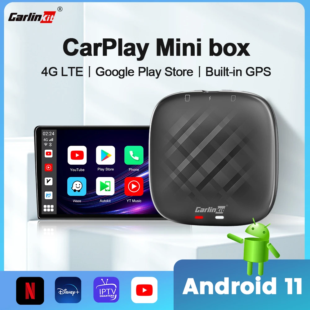 Carlinkit CarPlay Mini Ai Box Andoroid 11 Беспроводной Android авто для Audi Bmw Mazda Toyota Netflix You_Tube 4G LTE 128G |