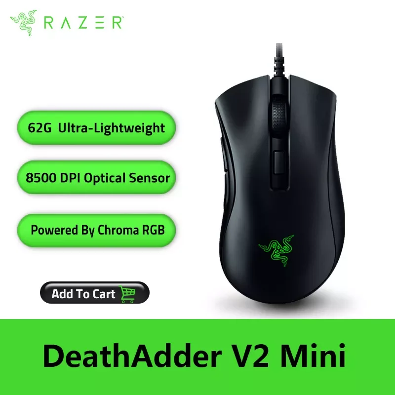 

Razer DeathAdder V2 MINI Wired Gaming Mouse 8500DPI Optical Sensor PAW3359 Chroma RGB Ergonomic Mice With 6 Programmable Buttons