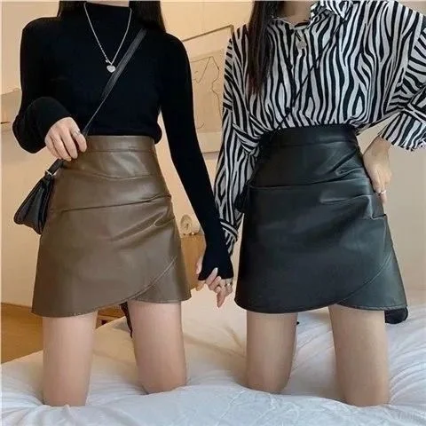 

Leather Hip 2023 New Autumn High Waist Anti Slip Sexy One Short Irregular Faldas Fashion Clothes for Women Skirts