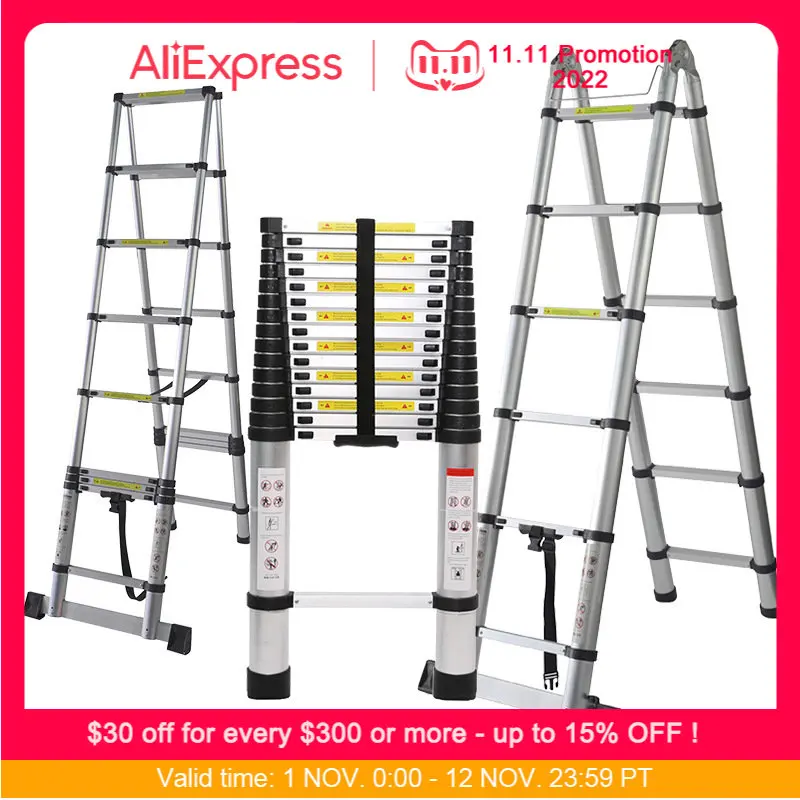 

Portable Telescopic Ladder Foldable Non-slip Aluminum Ladders Telescopic Herringbone Step Ladder Straight