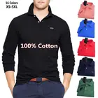 Мужская рубашка-поло с длинным рукавом, из натурального хлопка