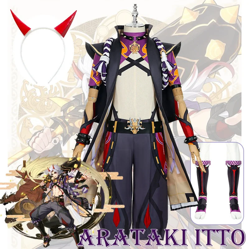 

Игра Genshin Impact Arataki Itto костюмы для косплея Аниме Фигурка Хэллоуин костюм для мужчин косплей костюм парик одежда для ролевых игр