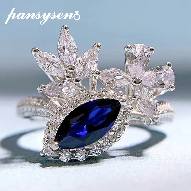 

Винтажное серебряное бриллиантовое кольцо PANSYSEN с сапфировым камнем с драгоценным камнем для юбилея, оптовая продажа ювелирных изделий