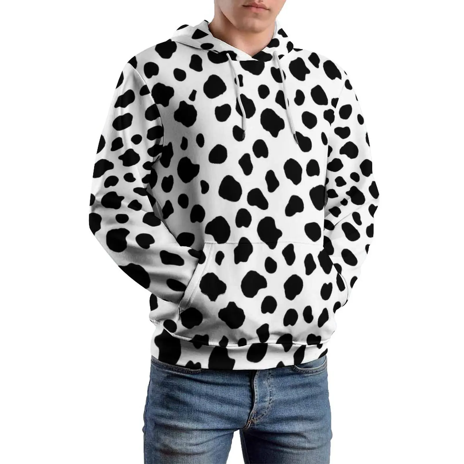 

Dalmatian Loose Hoodies Black Spots Print Funny Hoodie Couple Long-Sleeve Oversized Street Fashion Design Hooded Sweatshirts