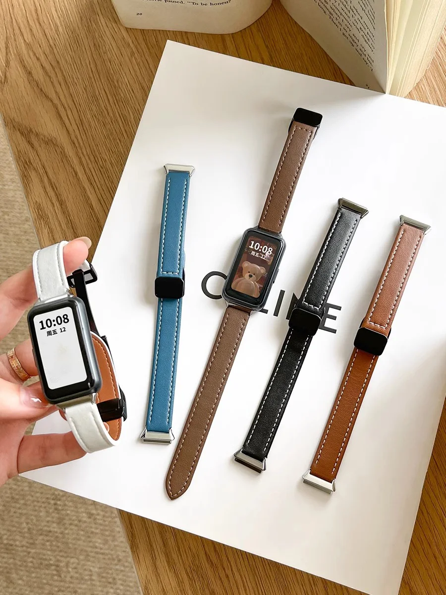 Фото Магнитный кожаный ремешок для HUAWEI Band 11/11 Pro, аксессуары, спортивный браслет, ремешок для Huawei Smart Band 8, 9, 10, NFC-ремешки №2