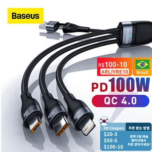baseus 3 in 1 usb c cable for iphone 13 12 pro 11 xr charger cable 100w micro usb type c cable for macbook pro samsung xiaomi free global shipping