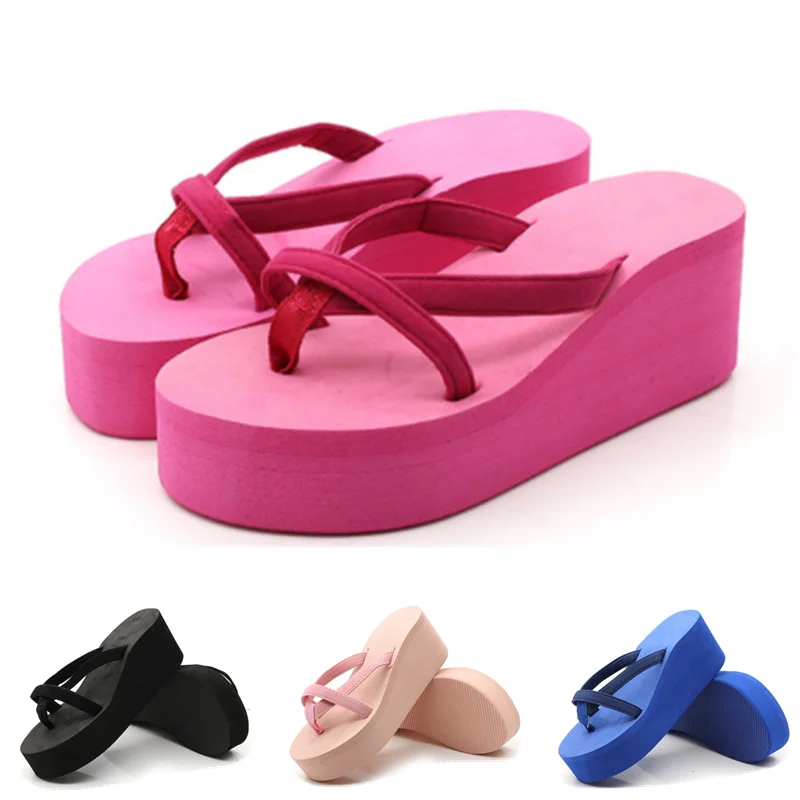 

2022 Casual Women Slippers Summer High Heel Slippers Beach Flip Flop Platform Beach Shoes Woman Sandals Non-slip Plus Size 34-43