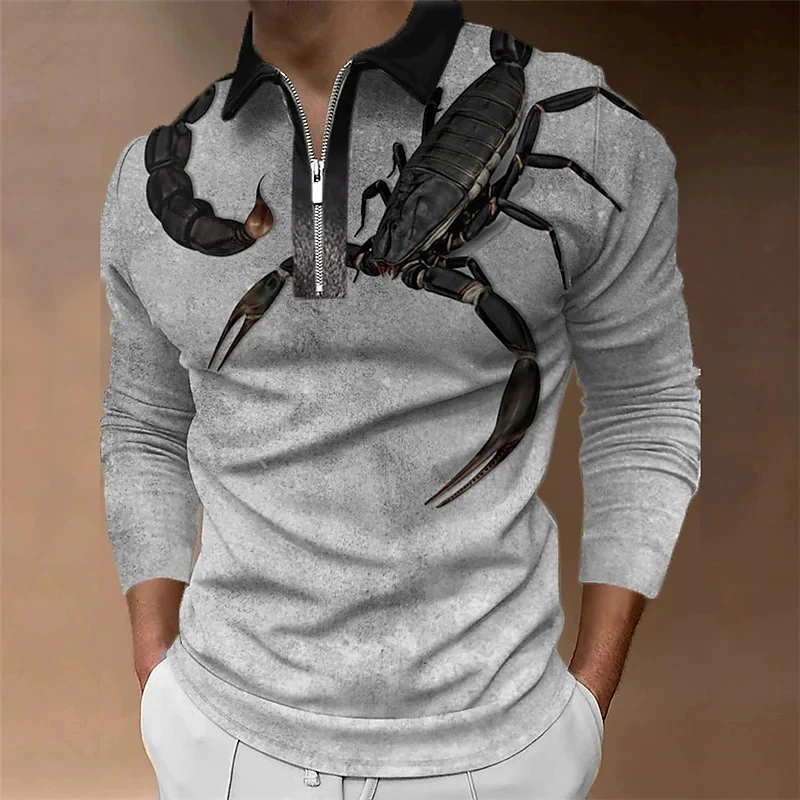 

Men's Polo Shirt Golf Shirt Animal Graphic Prints Scorpion 3D Print Outdoor Street Long Sleeve Zipper Print Clothing Fashion