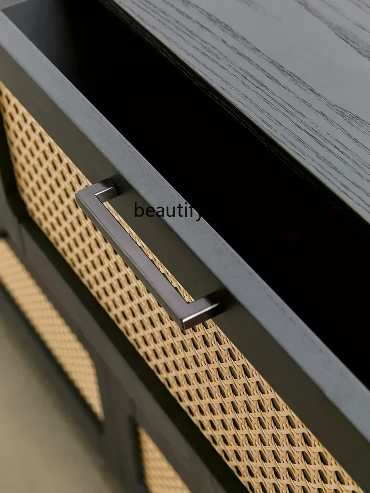 Французский винтажный шкаф из цельного дерева ротанга для хранения в маленькой